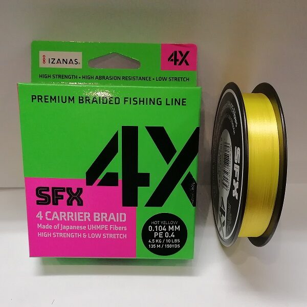 Braided line Sufix SFX 4X 135M PE #0.4 10Lb (0.104mm/4.5kg) Hot Yellow 
