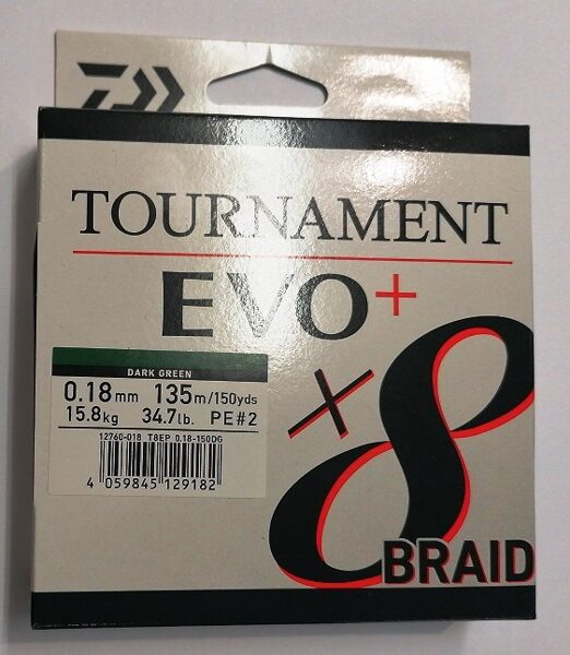 Pīta aukla Daiwa Tournament X8 Braid EVO+ (0.18mm, 135m, 15.8kg, Dark Green)