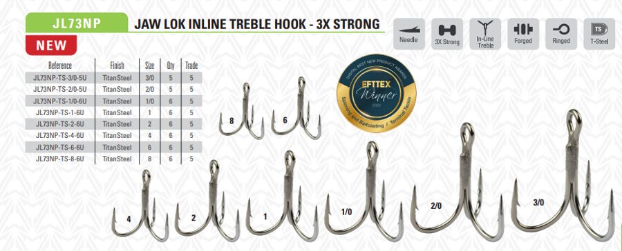 Āķi trīsžuburu Mustad Jaw Lok In-Line Treble Hook 3X Strong TS