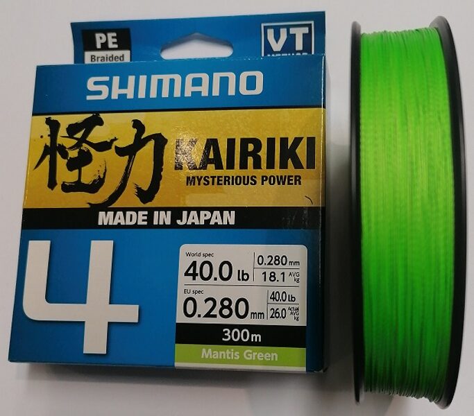 Плетеный шнур Shimano Kairiki 4 300m 0.28mm 26.0kg Mantis Green 