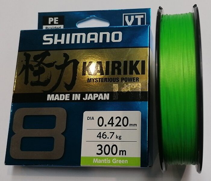 Pītas auklas Shimano Kairiki 8 300m Mantis Green 0.42mm/ 46.7kg  