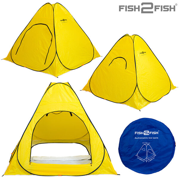Палатка Fish 2 Fish Автомат (220x220x170cm, Дно на молнии, Желтая)